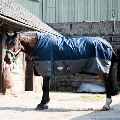1200D Mediumweight Waterproof Horse Turnout Rug 100g Fill Half Neck Navy/Grey