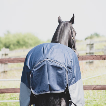 1200D Mediumweight Waterproof Horse Turnout Rug 100g Fill Standard Neck Navy/Grey