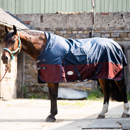 1200D Lightweight Waterproof Horse Turnout Rug 0g No Fill Half Neck Navy/Burgundy