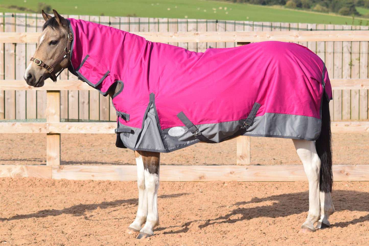1200D Lightweight Waterproof Horse Turnout Rug 0g No Fill Combo Full Neck Raspberry/Grey