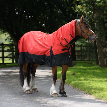 600D Mediumweight Waterproof Horse Turnout Rug 50g Fill Combo Full Neck Red/Black