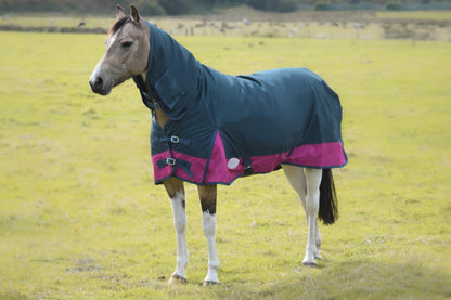 600D Mediumweight Waterproof Horse Turnout Rug 50g Fill Combo Full Neck Navy/Raspberry
