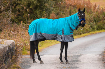 1200D Lightweight Waterproof Horse Turnout Rug 0g No Fill Combo Full Neck Aqua/Dark Grey