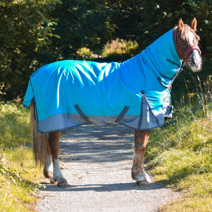 600D Lightweight Turnout Horse Rug Water Resistant Combo Neck Aqua/Grey 5'3-6'9