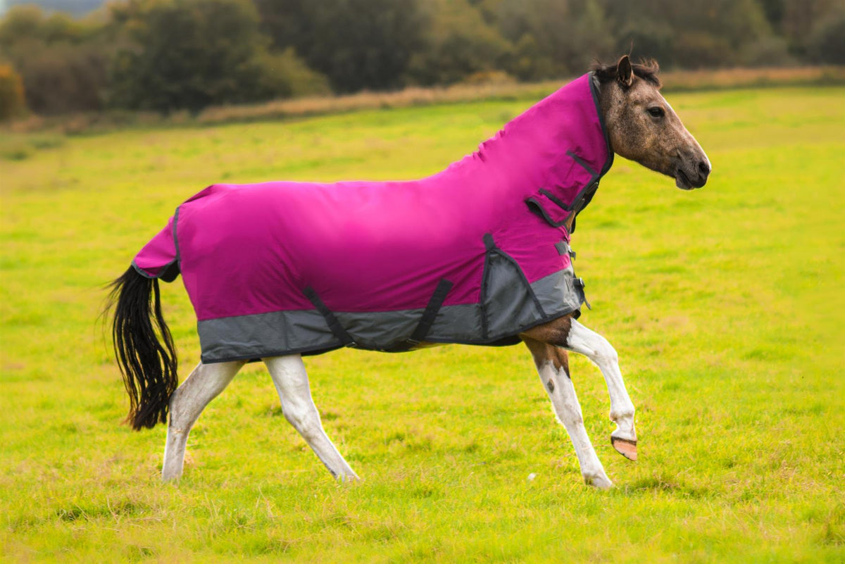 1200D Lightweight Waterproof Horse Turnout Rug 0g No Fill Combo Full Neck Raspberry/Grey