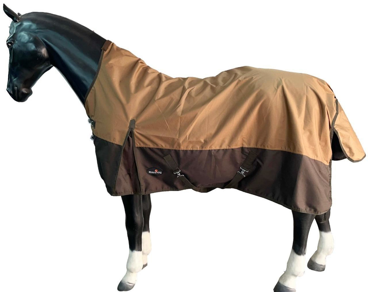 600D Lightweight Waterproof Horse Turnout Rug 0g No Fill Regular Neck Light Brown/Dark Brown