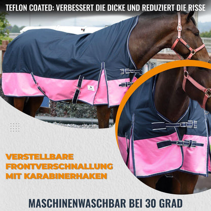 1200D Mediumweight Waterproof Horse Turnout Rug 100g Fill Half Neck Navy/Pink