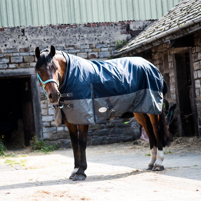600D Lightweight Waterproof Horse Turnout Rug 0g No Fill Half Neck Fleece Lining Navy/Grey