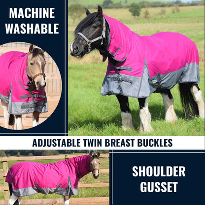 1200D Lightweight Waterproof Horse Turnout Rug 0g No Fill Combo Full Neck Raspberry/Grey
