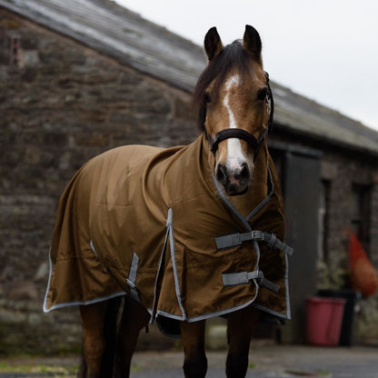 600D Mediumweight Waterproof Horse Turnout Rug 50g Fill Half Neck Light Brown