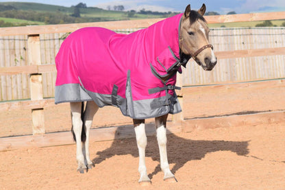 600D Mediumweight Waterproof Horse Turnout Rug 50g Fill Combo Full Neck Raspberry/Dark Grey