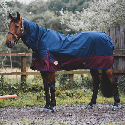 600D Lightweight Waterproof Horse Turnout Rug 0g No Fill Combo Full Neck Navy/Burgundy
