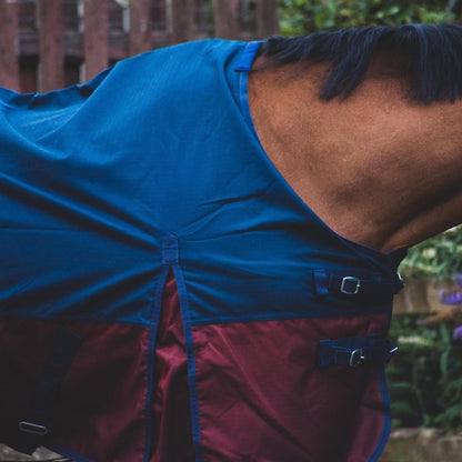 600D Mediumweight Waterproof Horse Turnout Rug 50g Fill Half Neck Royal Blue