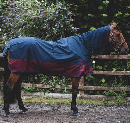 1200D Mediumweight Waterproof Horse Turnout Rug 50g Fill Combo Full Neck Navy/Burgundy