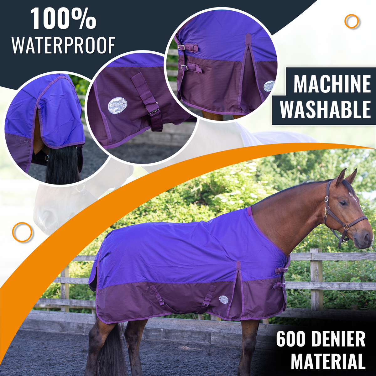 600D Lightweight Waterproof Horse Turnout Rug 0g No Fill Regular Neck Purple/Plum