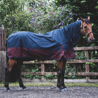 1200D Mediumweight Waterproof Horse Turnout Rug 50g Fill Combo Full Neck Navy/Burgundy
