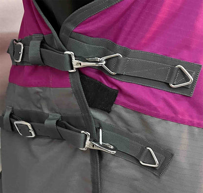 600D Lightweight Waterproof Horse Turnout Rug 0g No Fill Half Neck Fleece Lining Raspberry/Grey