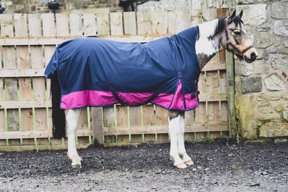 1200D Mediumweight Waterproof Horse Turnout Rug 200g Fill Half Neck Navy/Raspberry