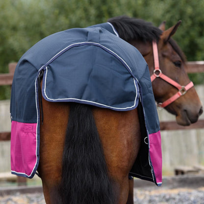 1200D Mediumweight Waterproof Horse Turnout Rug 100g Fill Half Neck Navy/Raspberry