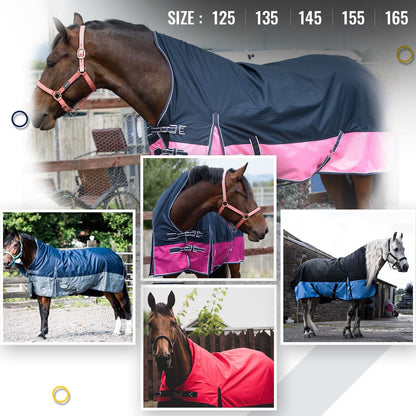 1200D Mediumweight Waterproof Horse Turnout Rug 100g Fill Half Neck Navy/Raspberry