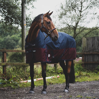 1200D Lightweight Waterproof Horse Turnout Rug 0g No Fill Standard Neck Navy/Burgundy