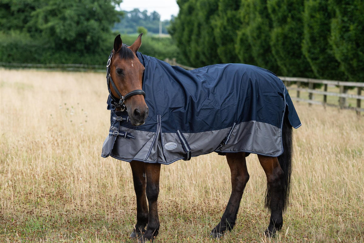 600D Lightweight Waterproof Horse Turnout Rug 0g No Fill Combo Full Neck Navy/Grey