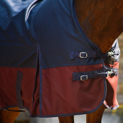 1200D Lightweight Waterproof Horse Turnout Rug 0g No Fill Half Neck Navy/Burgundy