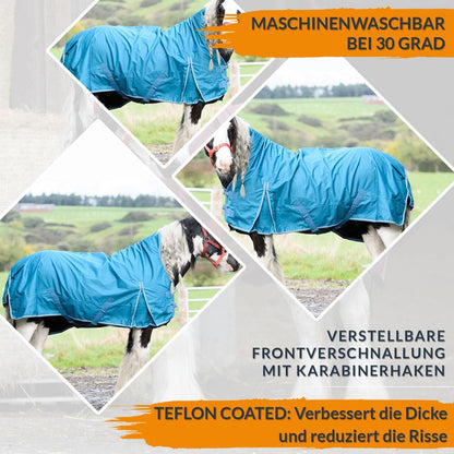 600D Mediumweight Waterproof Horse Turnout Rug 50g Fill Half Neck Turquoise
