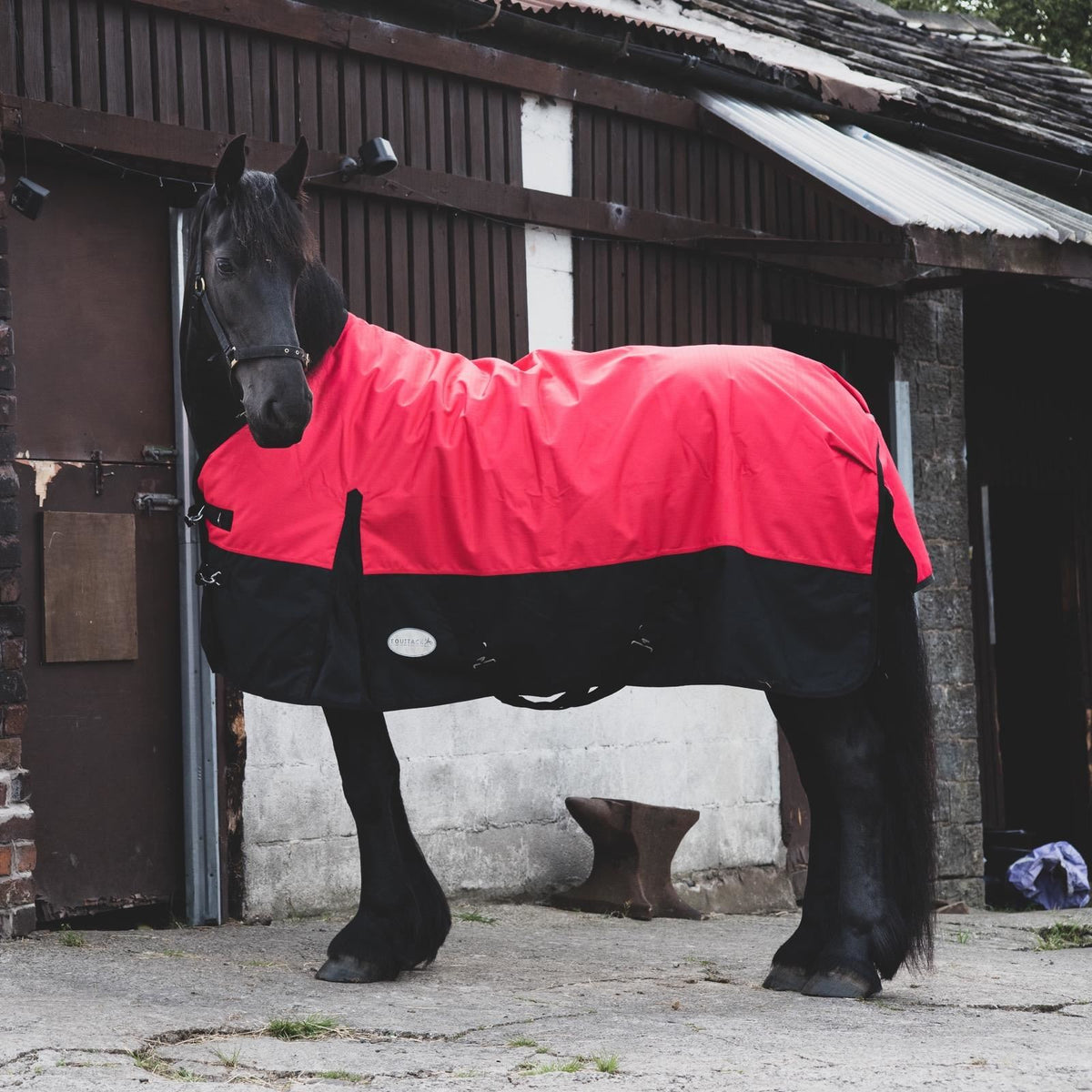 1200D Mediumweight Waterproof Horse Turnout Rug 100g Fill Standard Neck Red/Black