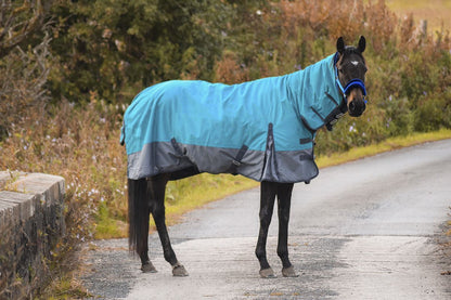 600D Mediumweight Waterproof Horse Turnout Rug 50g Fill Combo Full Neck Aqua/Dark Grey