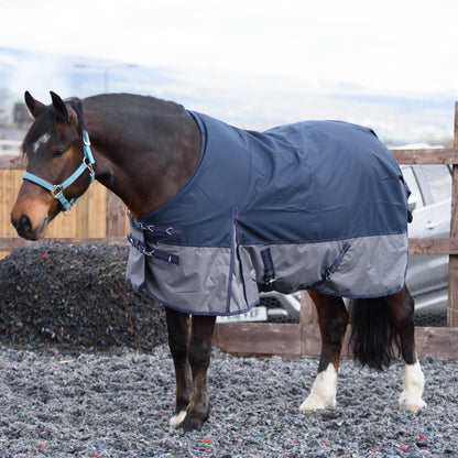600D Mediumweight Waterproof Horse Turnout Rug 100g Fill Standard Neck Navy/Grey