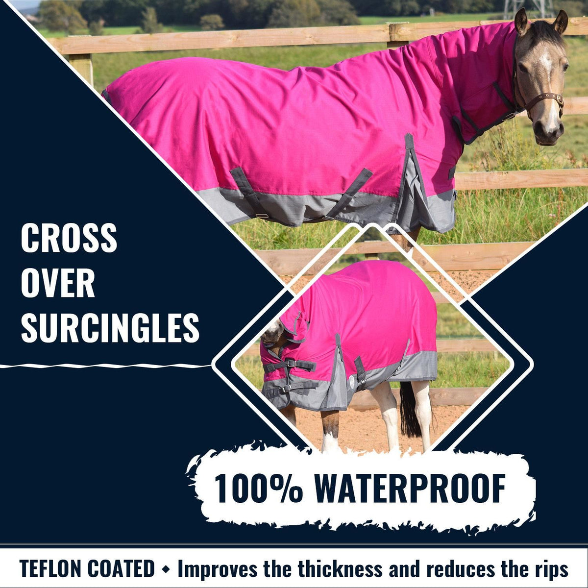 1200D Lightweight Waterproof Horse Turnout Rug 0g No Fill Combo Full Neck Raspberry/Grey