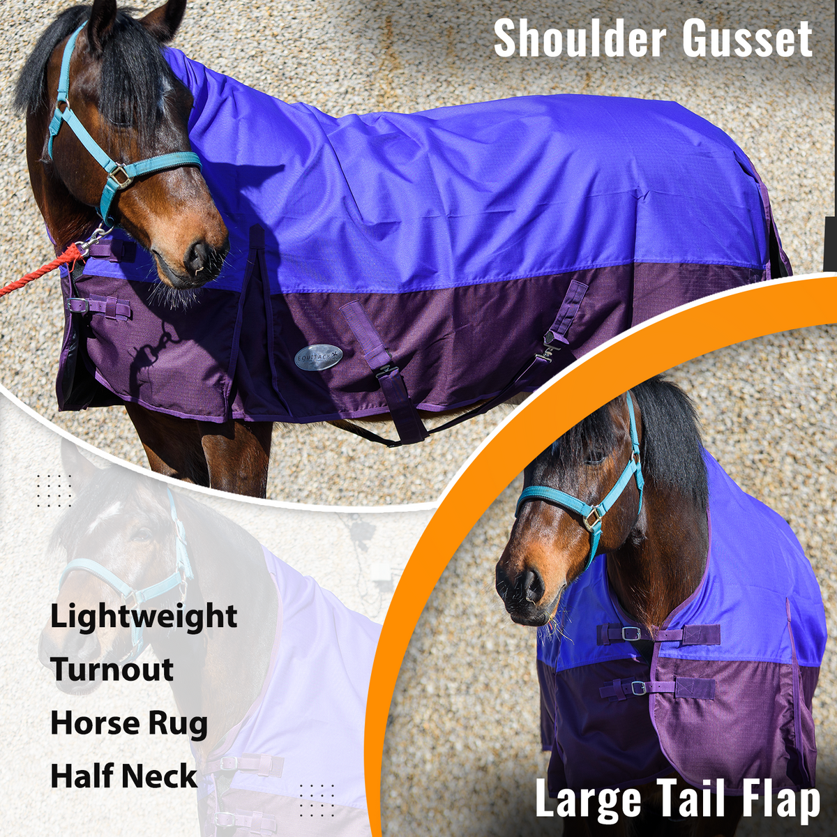 600D Lightweight Waterproof Horse Turnout Rug 0g No Fill Half Neck Purple/Plum