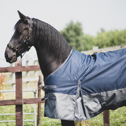 1200D Mediumweight Waterproof Horse Turnout Rug 100g Fill Standard Neck Navy/Grey