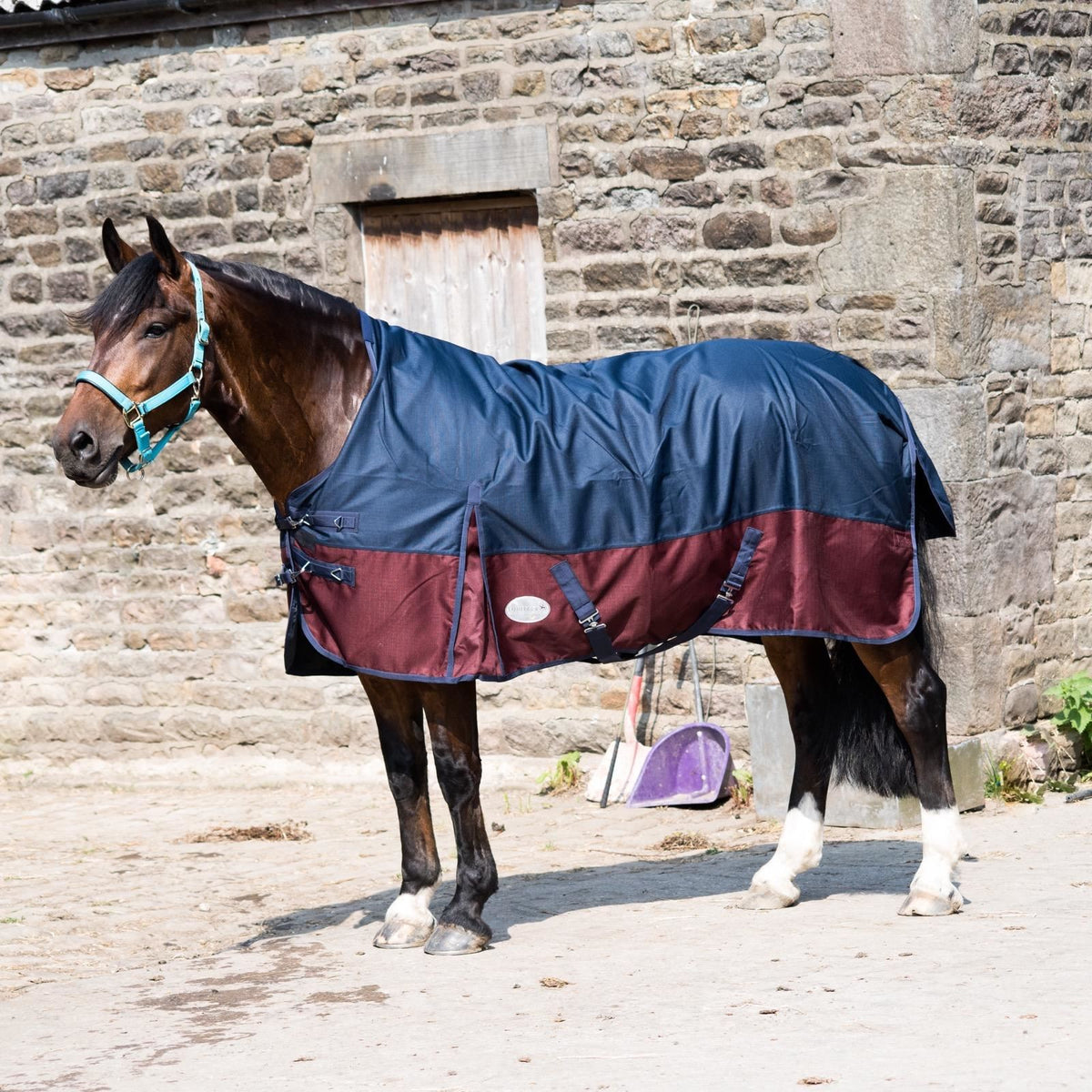 1200D Lightweight Waterproof Horse Turnout Rug 0g No Fill Half Neck Navy/Burgundy