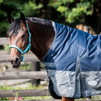 1200D Mediumweight Waterproof Horse Turnout Rug 100g Fill Half Neck Navy/Grey