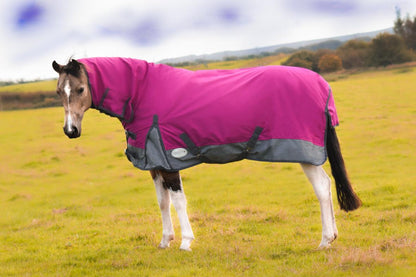 600D Lightweight Waterproof Horse Turnout Rug 0g No Fill Combo Full Neck Raspberry/Dark Grey