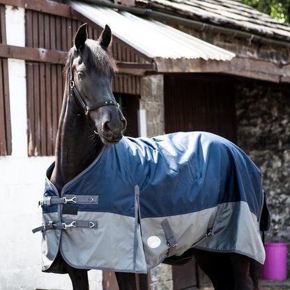 1200D Mediumweight Waterproof Horse Turnout Rug 100g Fill Standard Neck Navy/Grey