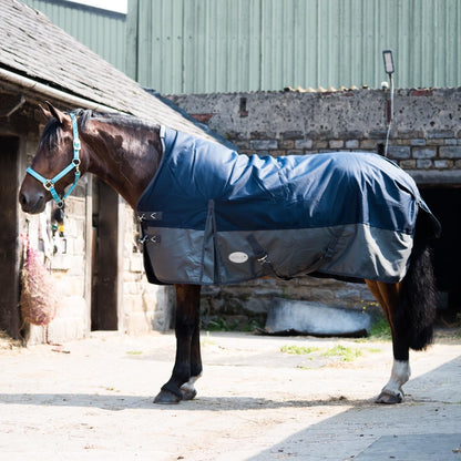 600D Lightweight Waterproof Horse Turnout Rug 0g No Fill Half Neck Fleece Lining Navy/Grey