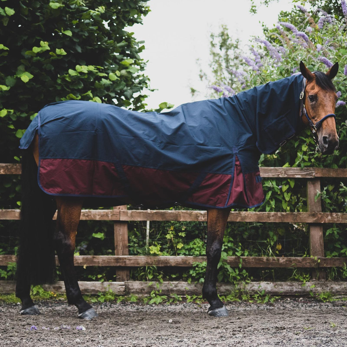 1200D Mediumweight Waterproof Horse Turnout Rug 50g Fill Combo Full Neck Navy/Burgundy