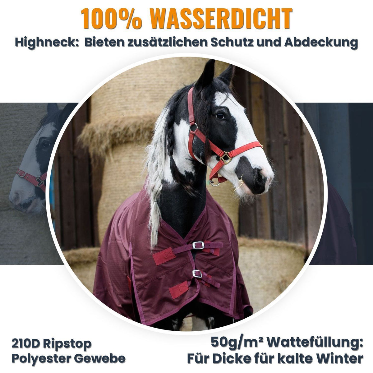 600D Lightweight Waterproof Horse Turnout Rug 0g No Fill Half Neck Dark Burgundy
