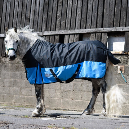 1200D Mediumweight Waterproof Horse Turnout Rug 100g Fill Standard Neck Black/Baby Blue