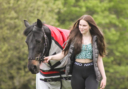 600D 2 in 1 Lightweight Waterproof Fly Turnout Mesh Horse Rug Fixed Neck Red/Grey