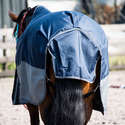600D Lightweight Waterproof Horse Turnout Rug 0g No Fill Half Neck Fleece Lining Navy/Grey