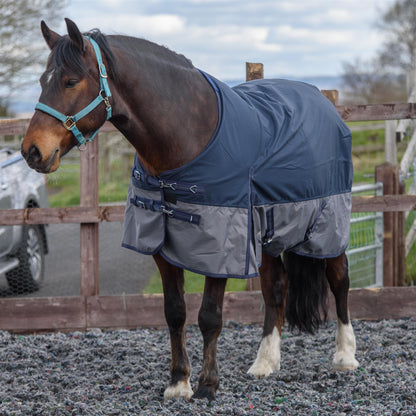600D Lightweight Waterproof Horse Turnout Rug 0g No Fill Regular Neck Navy/Grey