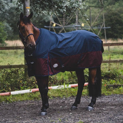 1200D Lightweight Waterproof Horse Turnout Rug 0g No Fill Standard Neck Navy/Burgundy