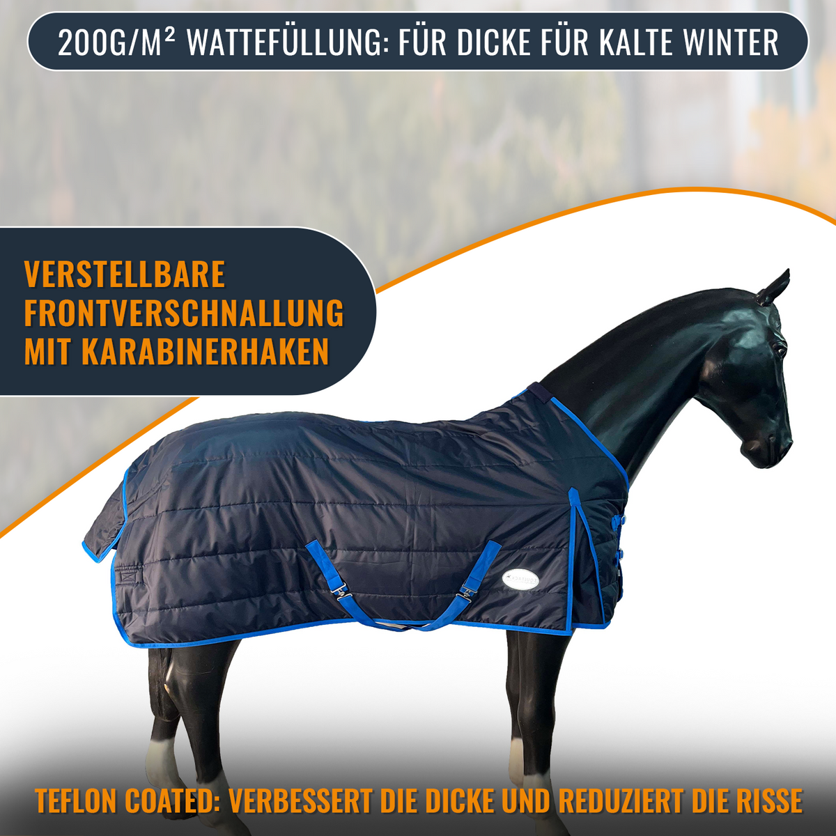 210D Mediumweight Waterproof Horse Stable Rug 200g Fill Standard Neck Navy