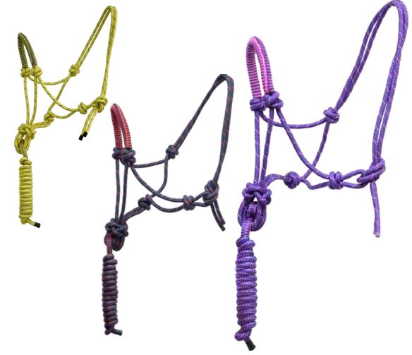 Hanover Braided Rope Headcollar with Lead Rope (5 Multi Colours) Full Cob