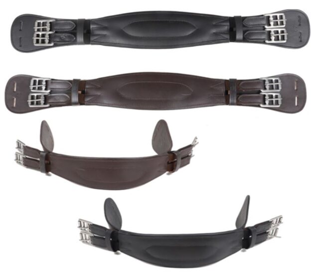 Padded Leather Short Dressage Girth With Roller Buckles Black Brown 16'' - 32''