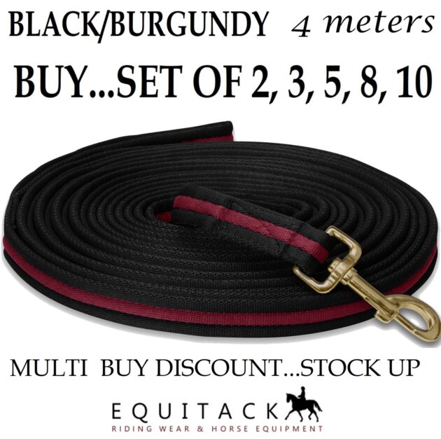 Padded Lead Rope Lunge Line 22 Colours 4 meters - Pack of 2, 3, 5, 8 & 10